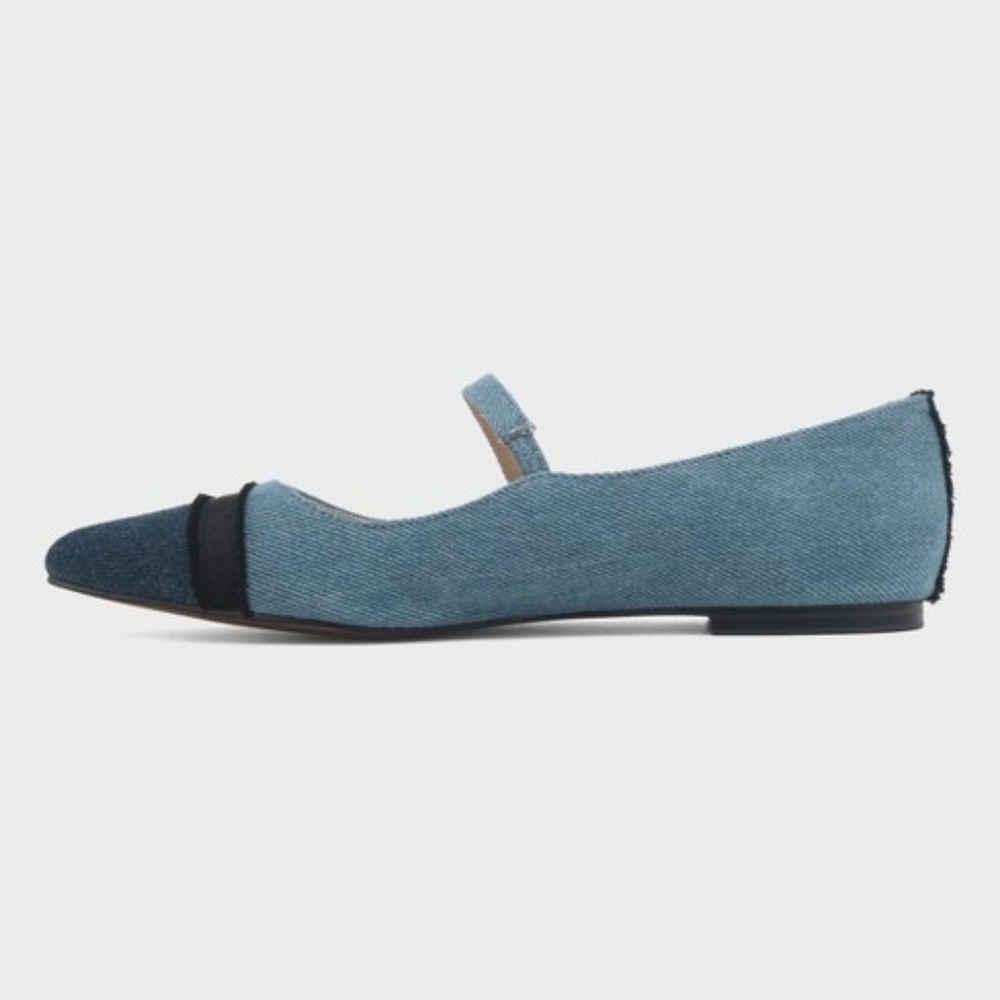 Nellie Mary Jane Denim Pointed Ballet Flats - Picture 4 of 5